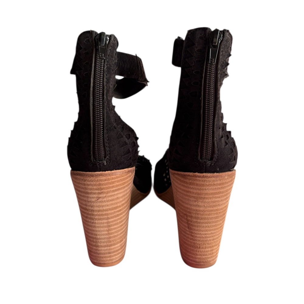 Jeffrey Campbell Del Sol Black Suede Perforated Open Toe Wedge Sandals Size 9 - Picture 5 of 7